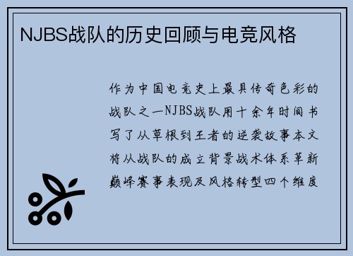 NJBS战队的历史回顾与电竞风格