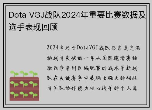 Dota VGJ战队2024年重要比赛数据及选手表现回顾